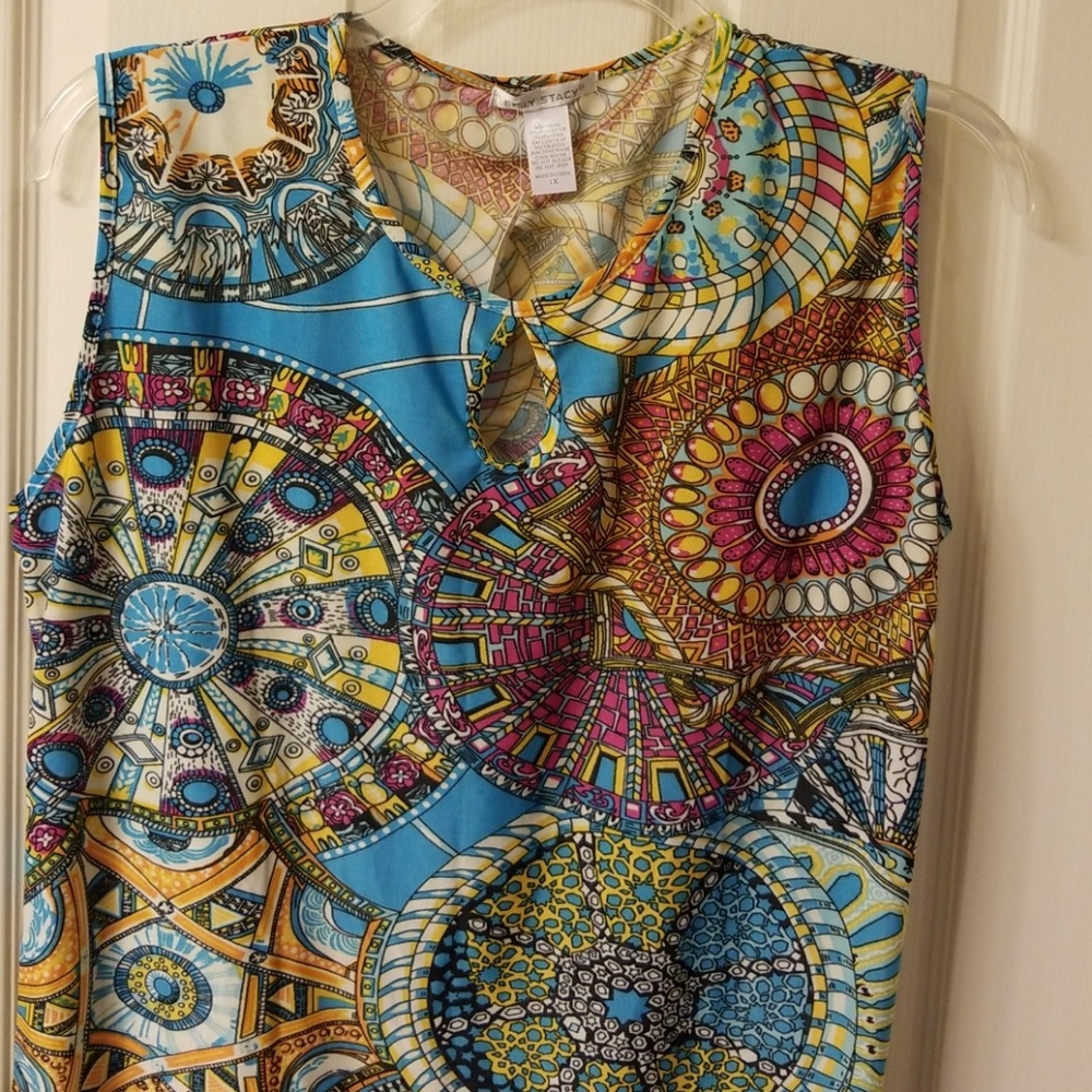 NWT EMILY STACY FUN PRINT PULLOVER BLOUSE SZ 1X - Picture 2 of 5